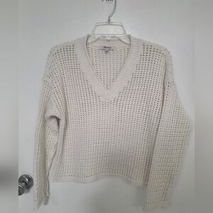 Madewell Open-Stitch V-Neck Pullover Sweater White Women's Size M